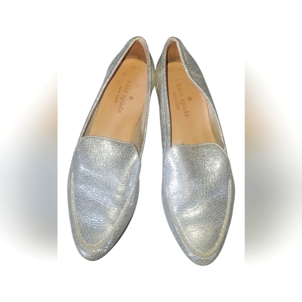 Kate Spade New York Women's Mettalic Carima Silver Leather Loafers Sz 5 1/2 M